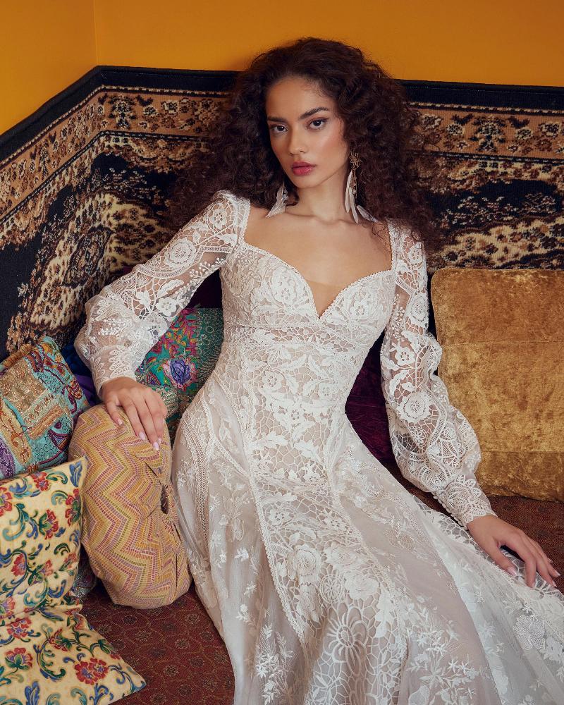 Lp2333 lace boho wedding dress with sleeves and open back4